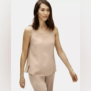 Eileen Fisher Bramble Silk Georgette Crepe Scoop Neck Tank Top Size M Taupe EUC